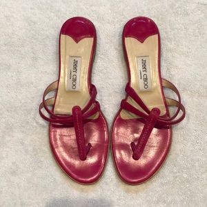 Jimmy Choo Hot Pink Leather Strappy Sandals Shoes Leather Things Sz 38.5 7.5